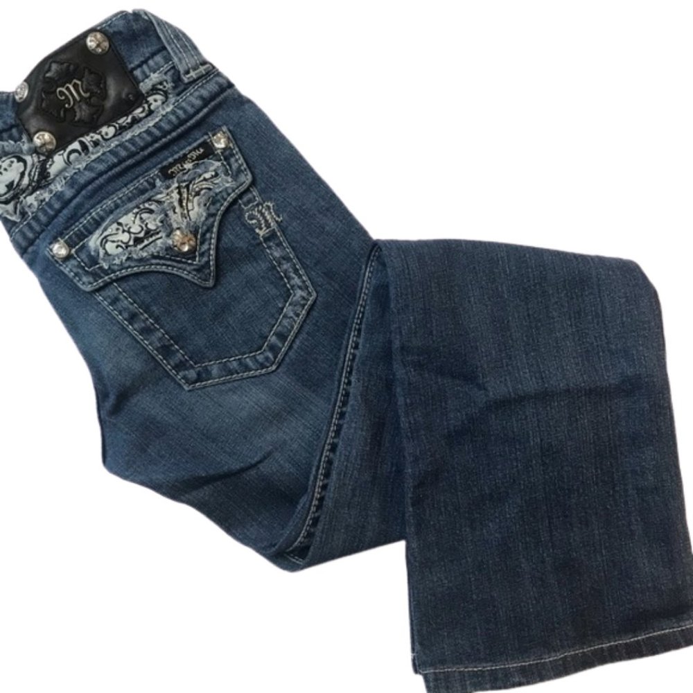 MISS ME Embellished Pocket Medium Wash Bootcut